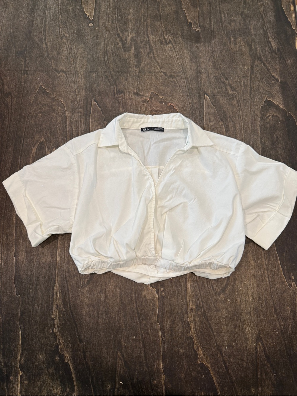 Zara White Cropped Collared Button-Front Top